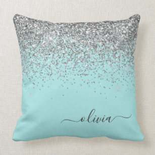 teal and silver throw pillows