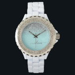 Aqua Blue Teal Silver Glitter Monogram Watch<br><div class="desc">Aqua Blue - Teal and Silver Sparkle Glitter Script Monogram Name Watch. This makes the perfect graduation,  birthday,  wedding,  bridal shower,  anniversary,  baby shower or bachelorette party gift for someone that loves glam luxury and chic styles.</div>
