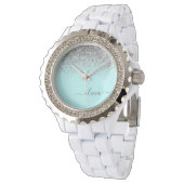Aqua Blue Teal Silver Glitter Monogram Watch (Angled)