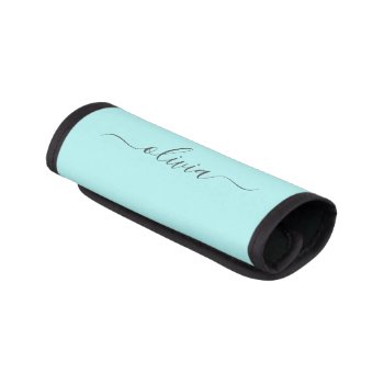 Aqua Blue Teal Simple Girly Monogram Name Luggage Handle Wrap by Hot_Foil_Creations at Zazzle