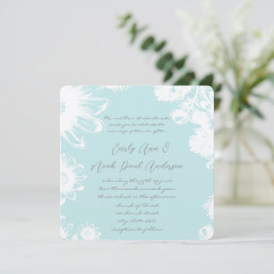 Aqua Blue Teal Vintage Floral Wedding Invitation