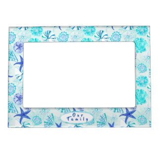 Aqua-blue-teal watercolor seashell design-w custom magnetic frame