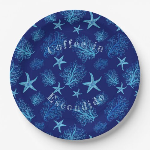 Aqua_blue_teal watercolor seashell_w custom name paper plates