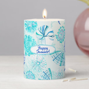 Aqua-blue-teal watercolor seashell-w/custom name pillar candle