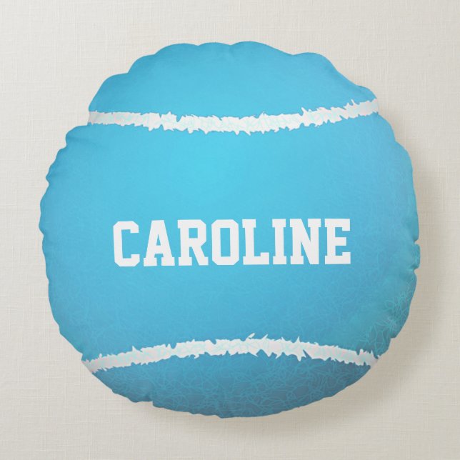 Aqua Blue Tennis Ball Design Round Pillow (Front)