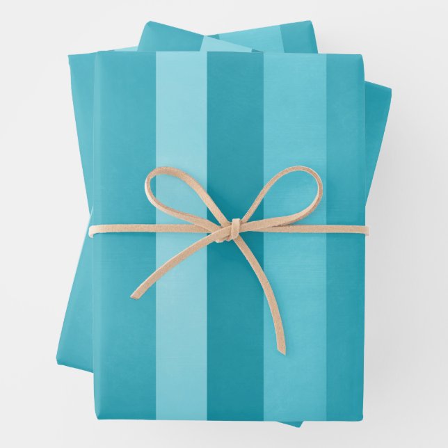 Aqua Blue Textured Stripes Pattern Wrapping Paper Sheets (In situ)