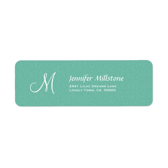 AQUA BLUE Textured Wedding Monogram Address Label (Front)