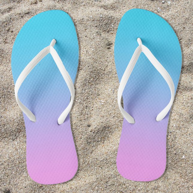 Aqua Blue to Pink Gradient Flip Flops (Aqua Blue to Pink Ombre Flip Flops for Her)