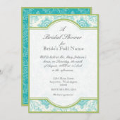 Aqua Blue Toile Quatrefoil - Bridal Shower Invite (Front/Back)