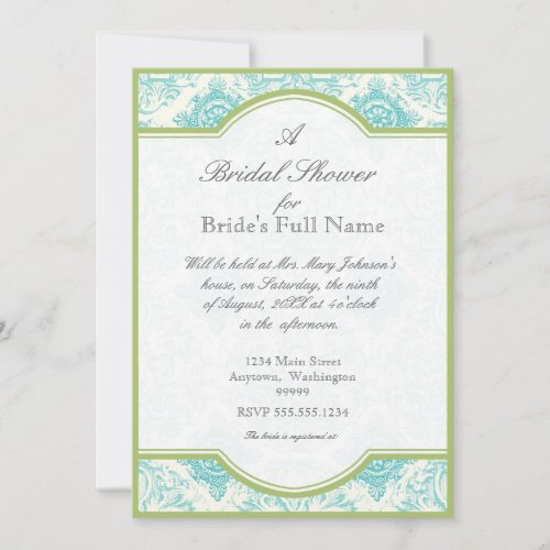 Aqua Blue Toile Quatrefoil _ Bridal Shower Invite