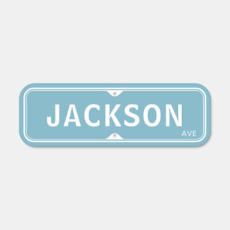 Aqua blue traditional custom street name metal sign
