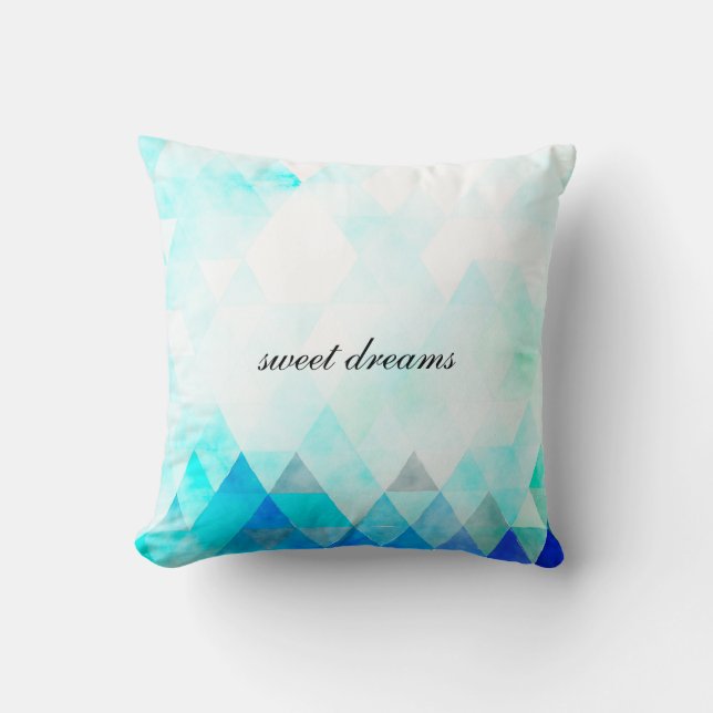 Aqua Blue Triangles Watercolor Throw Pillow (Front)