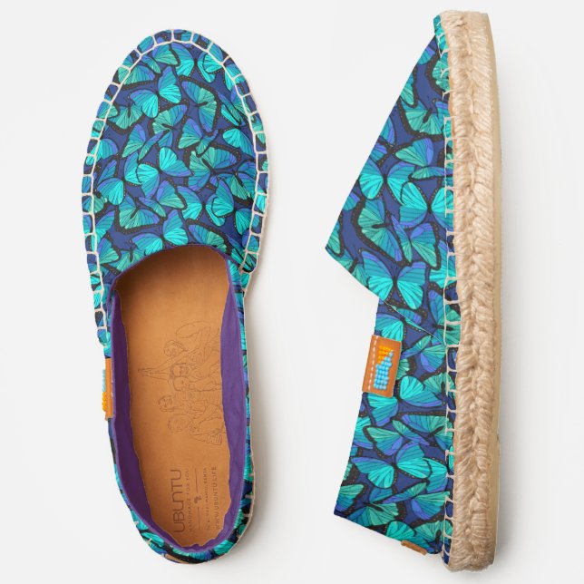 Aqua Blue Tropical Blue Butterflies Pattern Espadrilles (Side)