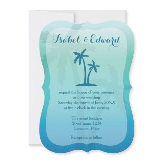 Aqua Blue Tropical Palm Tree Wedding Invitation