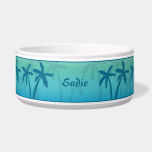 Aqua Blue Tropical Palm Trees And Custom Name Bowl<br><div class="desc">Blue palm tree silhouettes on an aqua blue gradient background color. There is also a personalizable text area for a name.</div>
