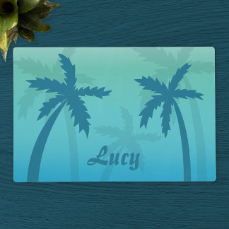 Aqua Blue Tropical Palm Trees With Custom Name Placemat
