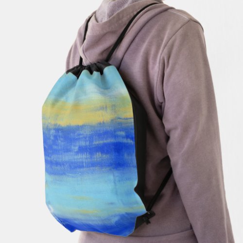 Aqua Blue Turquiose Nautical Abstract Art Drawstring Bag