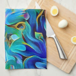 Aqua Blue Turquoise Abstract Art Kitchen Towel<br><div class="desc">My original design is featured on this pretty and handy kitchen towel. My original photograph of blue iris flowers, processed in an illustrated painterly technique gives this towel an artsy vibe. These nice towels are a good size of 16 inches by 24 inches and also machine washable. The back size...</div>
