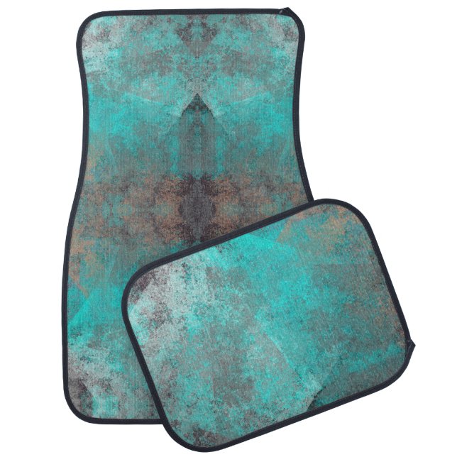 Aqua Blue Turquoise and Gray Abstract Car Floor Mat (Set)