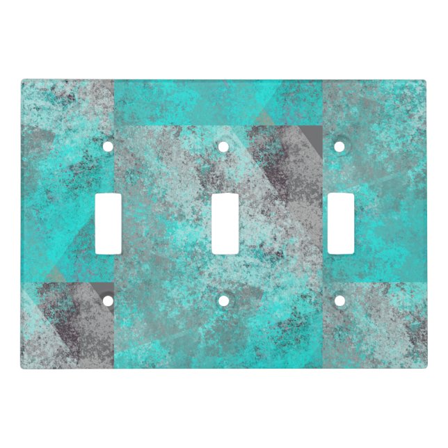 Aqua blue turquoise and gray distressed abstract  light switch cover (Front)