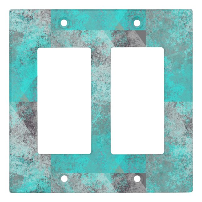 Aqua blue turquoise and gray distressed abstract light switch cover (Front)