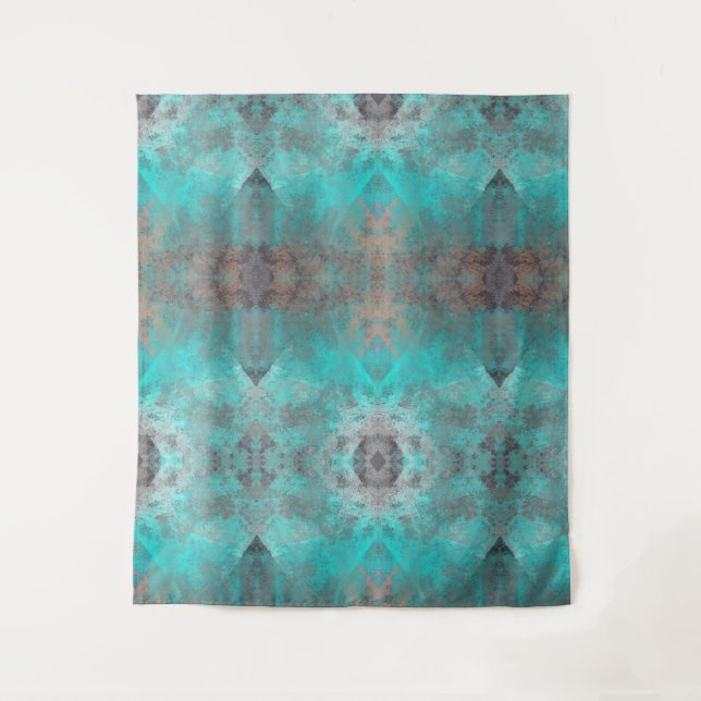 Aqua blue turquoise and gray distressed abstract  tapestry (Front)