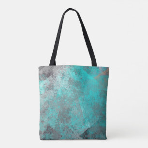 Aqua blue turquoise and gray distressed abstract tote bag