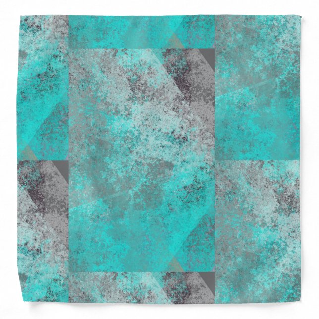 Aqua Blue Turquoise and Gray Distressed  Bandana (Front)