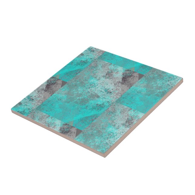 Aqua Blue Turquoise and Gray Distressed   Ceramic Tile (Side)