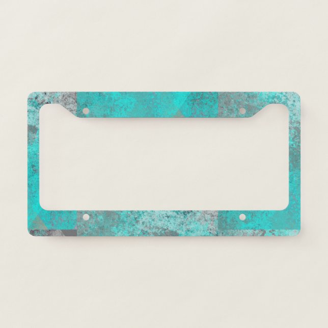 Aqua Blue Turquoise and Gray Distressed License Plate Frame (Front)