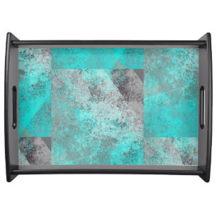 Aqua Blue Turquoise and Gray Distressed Serving Tray