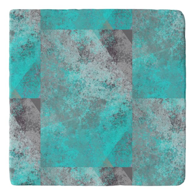 Aqua Blue Turquoise and Gray Distressed  Trivet (Front)
