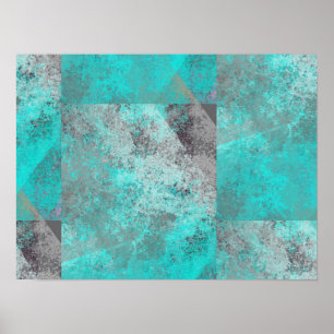 Aqua Blue Turquoise and Gray Modern Distressed Poster