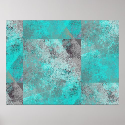 Aqua Blue Turquoise and Gray Modern Distressed  Poster