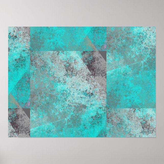 Aqua Blue Turquoise and Gray Modern Distressed  Poster (Front)