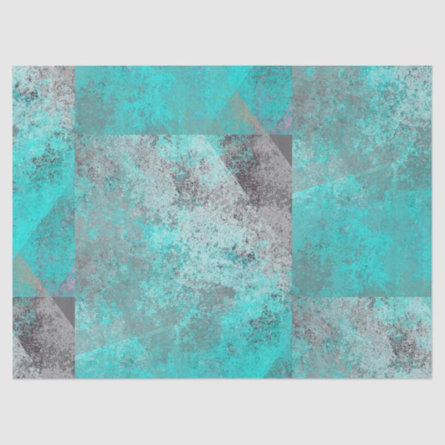 Aqua Blue Turquoise and Gray Modern Distressed  Tissue Paper (Front)
