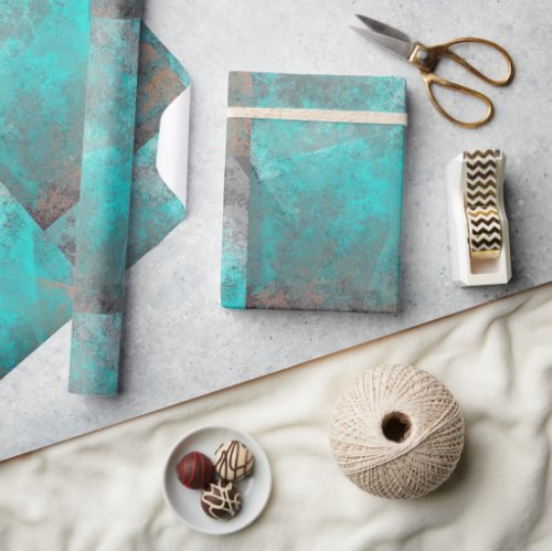 Aqua Blue Turquoise and Gray Modern Distressed  Wrapping Paper