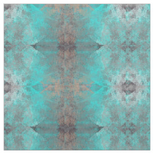 Aqua Blue Turquoise and Gray Motif Fabric