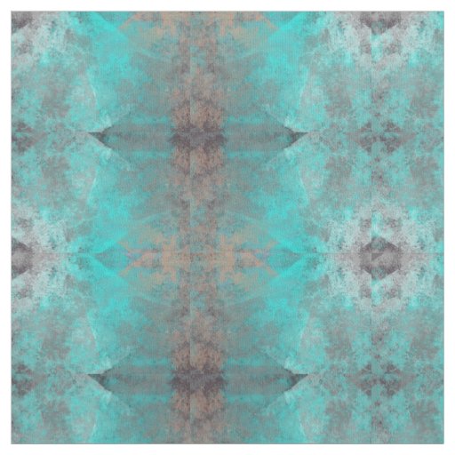 Aqua Blue Turquoise and Gray Motif Fabric