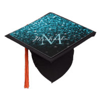 Aqua Turquoise Gradient Geometric Mesh Monogram Graduation Cap