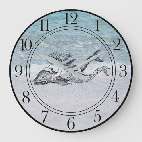 Aqua Blue Turquoise Mermaid  Large Clock