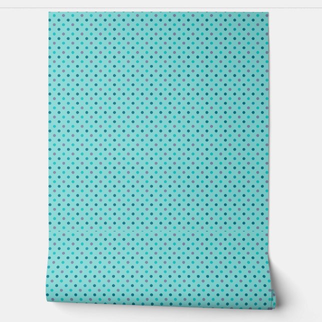 Aqua Blue Turquoise Purple Polka Dot Wallpaper Wallpaper (Unrolling)