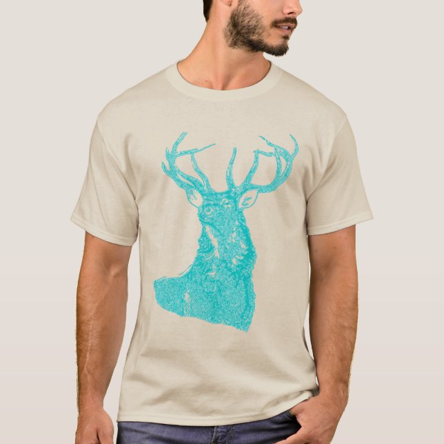 Aqua Blue Turquoise Rustic Deer Buck Wildlife T-Shirt (Front)