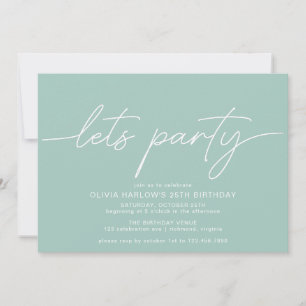 Aqua Blue Turquoise Simple Modern Any Age Birthday Invitation