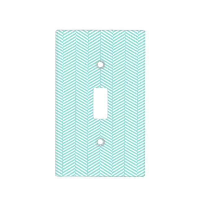 Aqua Blue Turquoise Teal White Chevron Light Switch Cover (Front)
