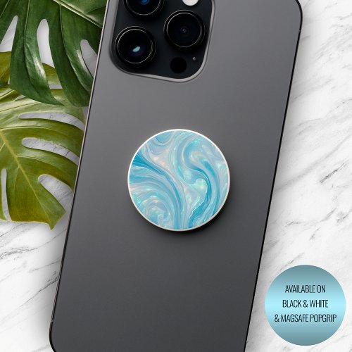 Aqua Blue Turquoise White Marble Waves Art Pattern PopSocket