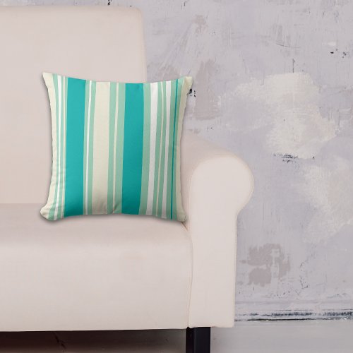 Aqua Blue Turquoise White Modern Stripes Pattern Throw Pillow