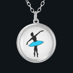 Aqua Blue Tutu Ballerina Ballet Dance Necklace<br><div class="desc">Necklace features an original dance-themed illustration of a silhouetted ballerina with a colorful neon tutu. A unique gift for your favorite dancer or dance teacher.</div>