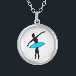 Aqua Blue Tutu Ballerina Ballet Dance Necklace<br><div class="desc">Necklace features an original dance-themed illustration of a silhouetted ballerina with a colorful neon tutu. A unique gift for your favorite dancer or dance teacher.</div>