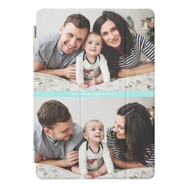 Aqua Blue Two Photo Collage Custom iPad Pro Cover (Front)